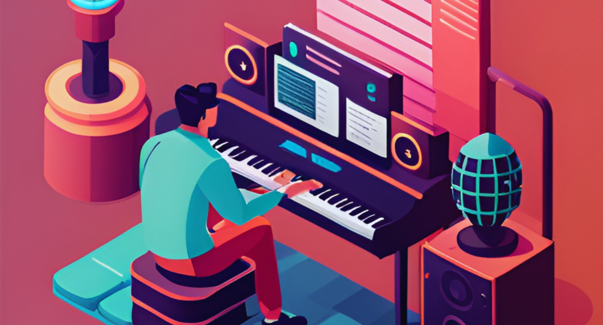 Hands playing chord progressions on a piano